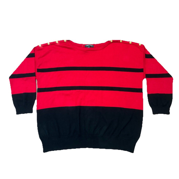 Lauren Ralph Lauren Sweaters - NWT Lauren Ralph Lauren Red/Black Stripe Sweater Size:3X Gold Buttons Crew Neck